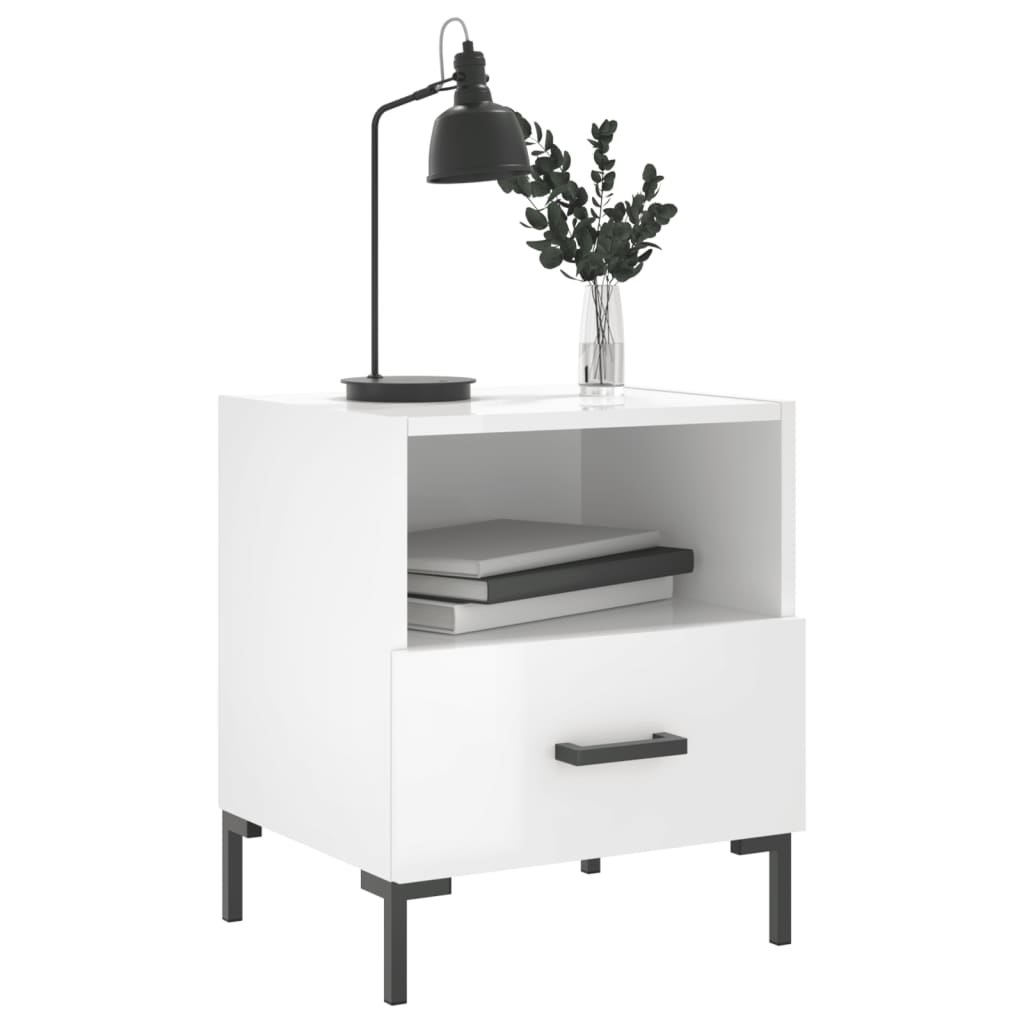 Mesita Noche 2 Uds Madera Ingeniería Blanco Brillo 40x35x47,5cm_2