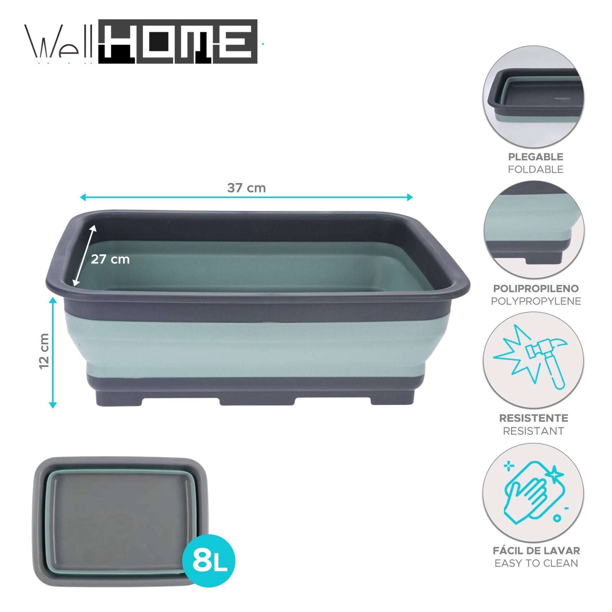Well Home Cuenco Plegable Para Lavar Platos De 8l- 37x27x12cm_1