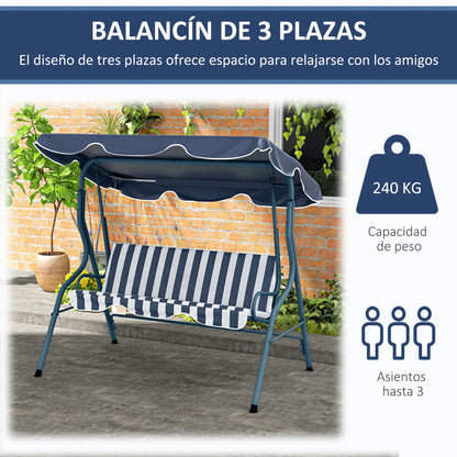 Outsunny Columpio De Jardín Con Toldo Ajustable En Ángulo 170x110x153 Cm Azul_5