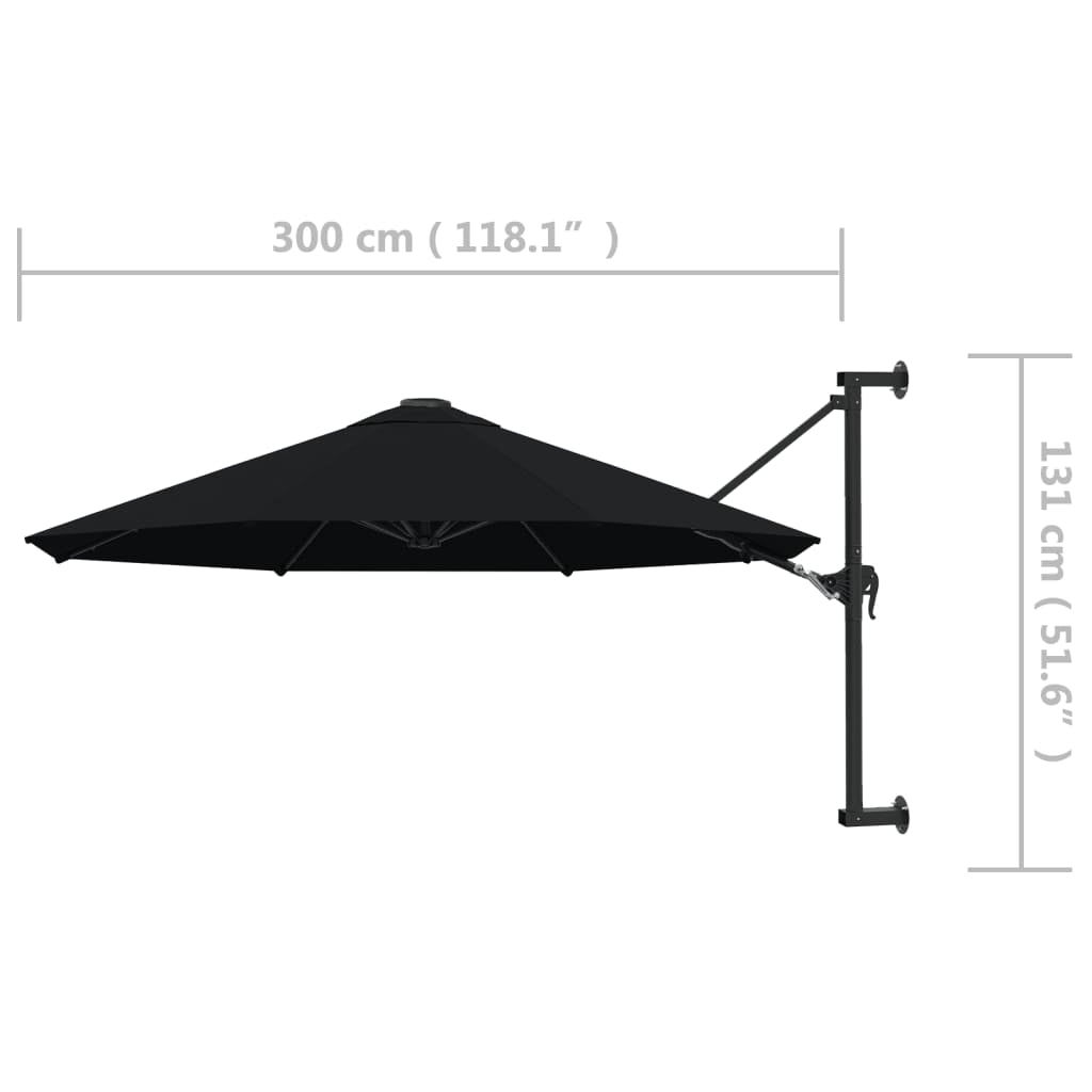Vidaxl Sombrilla De Pared Con Palo De Metal Negro 300 Cm_2