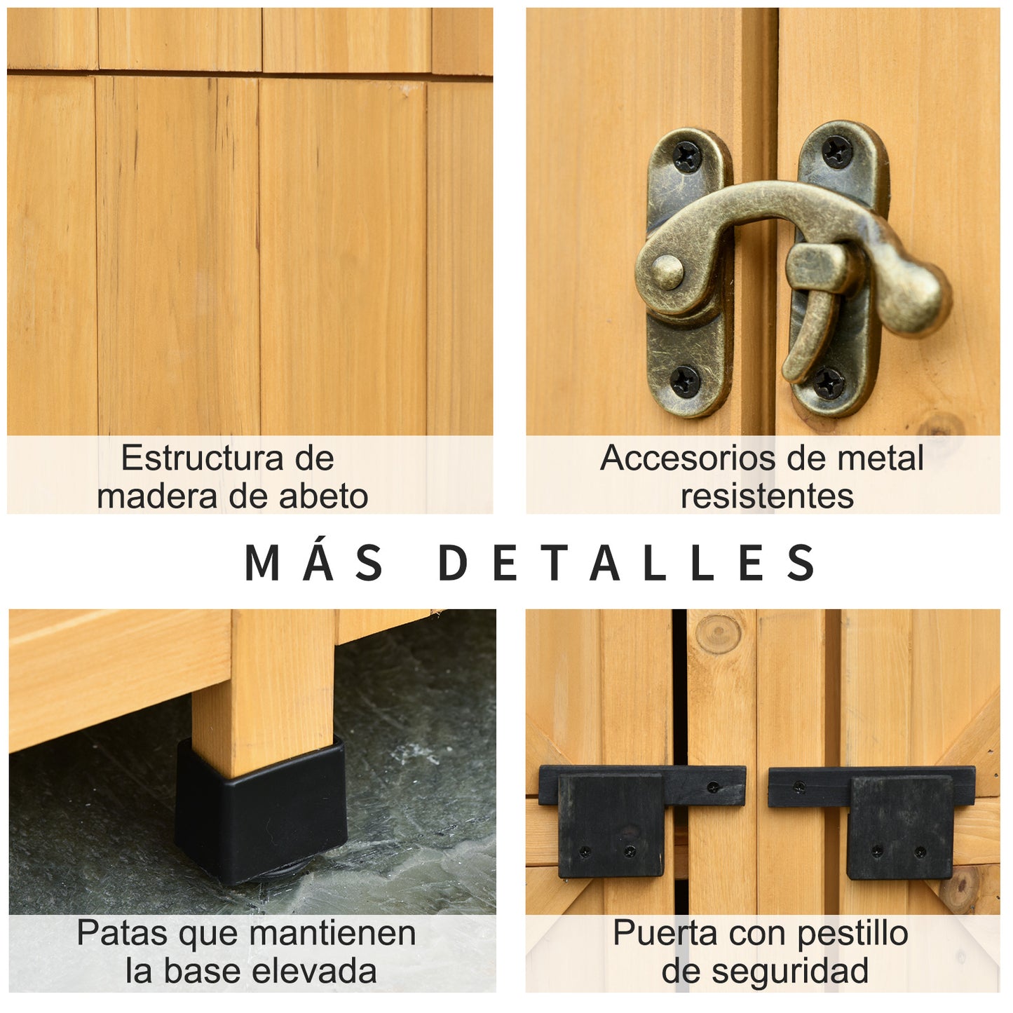 Outsunny Caseta De Jardín De Madera 138x54,5x175cm Con 2 Puertas Con Estantes_5