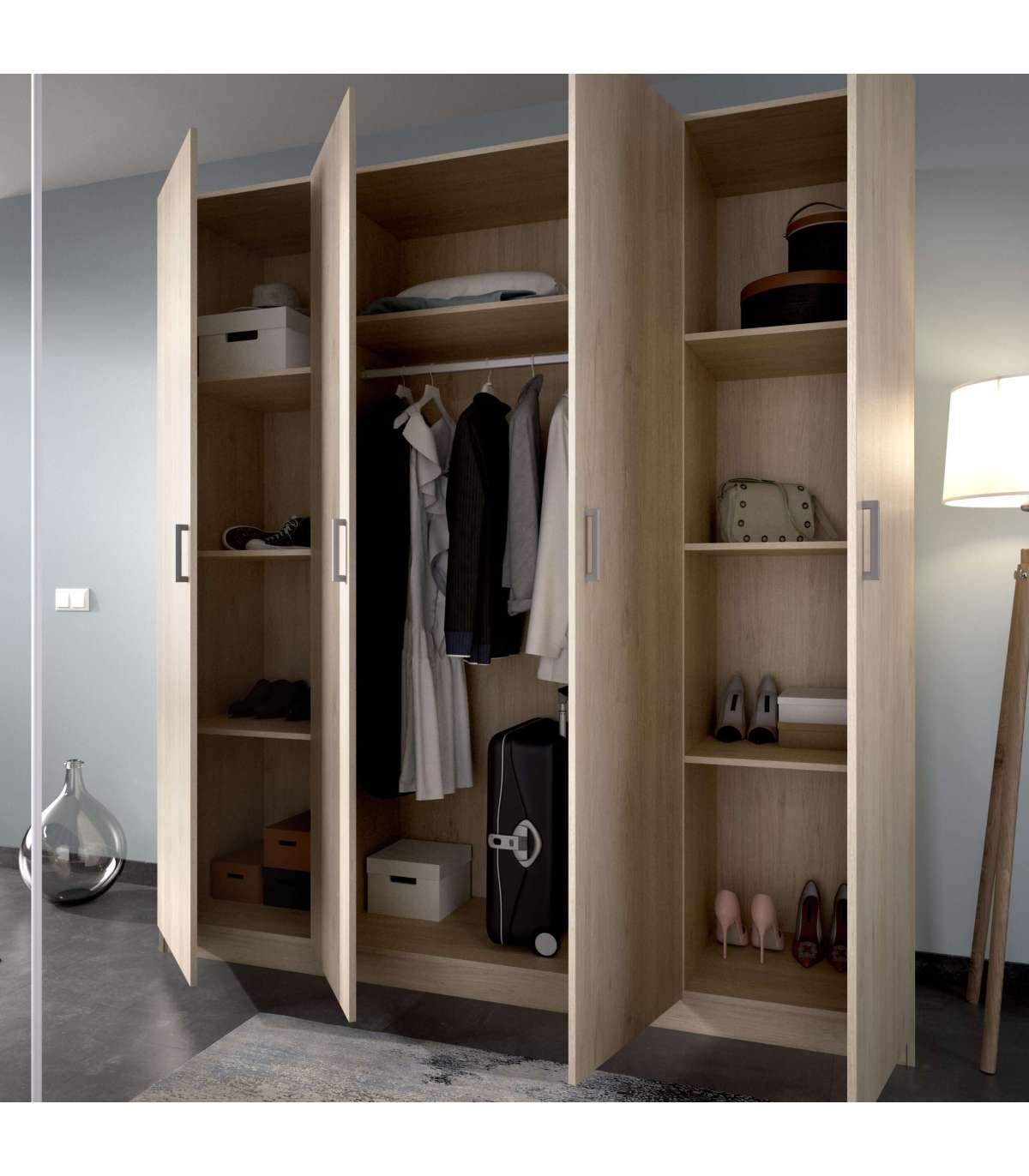 Armario Ropero Color Natural 4 Puertas Abatibles Huesa 215 Cm(alto)200 Cm(ancho)52 Cm(fondo)_1