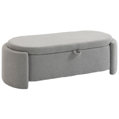 Homcom Puff Almacenaje Banco Almacenaje Ovalado 129x48,5x44 Cm Gris Claro_0