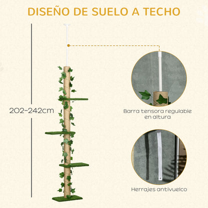 Pawhut Árbol Para Gatos Del Suelo Al Techo 37x21x202-242 Cm Con Altura Ajustable_4