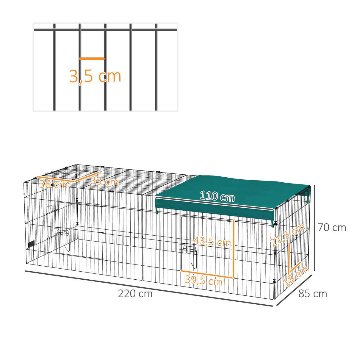 Pawhut Jaula Para Animales Pequeños Con Puertas 220x85x70 Cm Verde_2