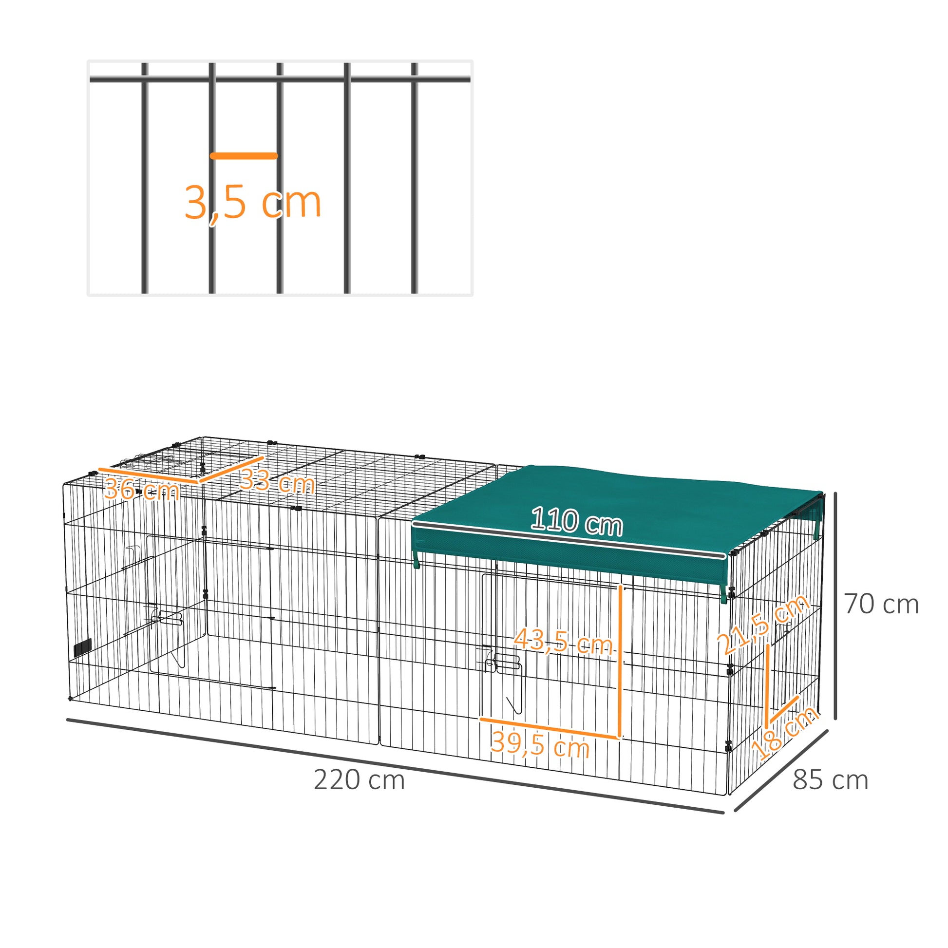 Pawhut Jaula Para Animales Pequeños Con Puertas 220x85x70 Cm Verde_2