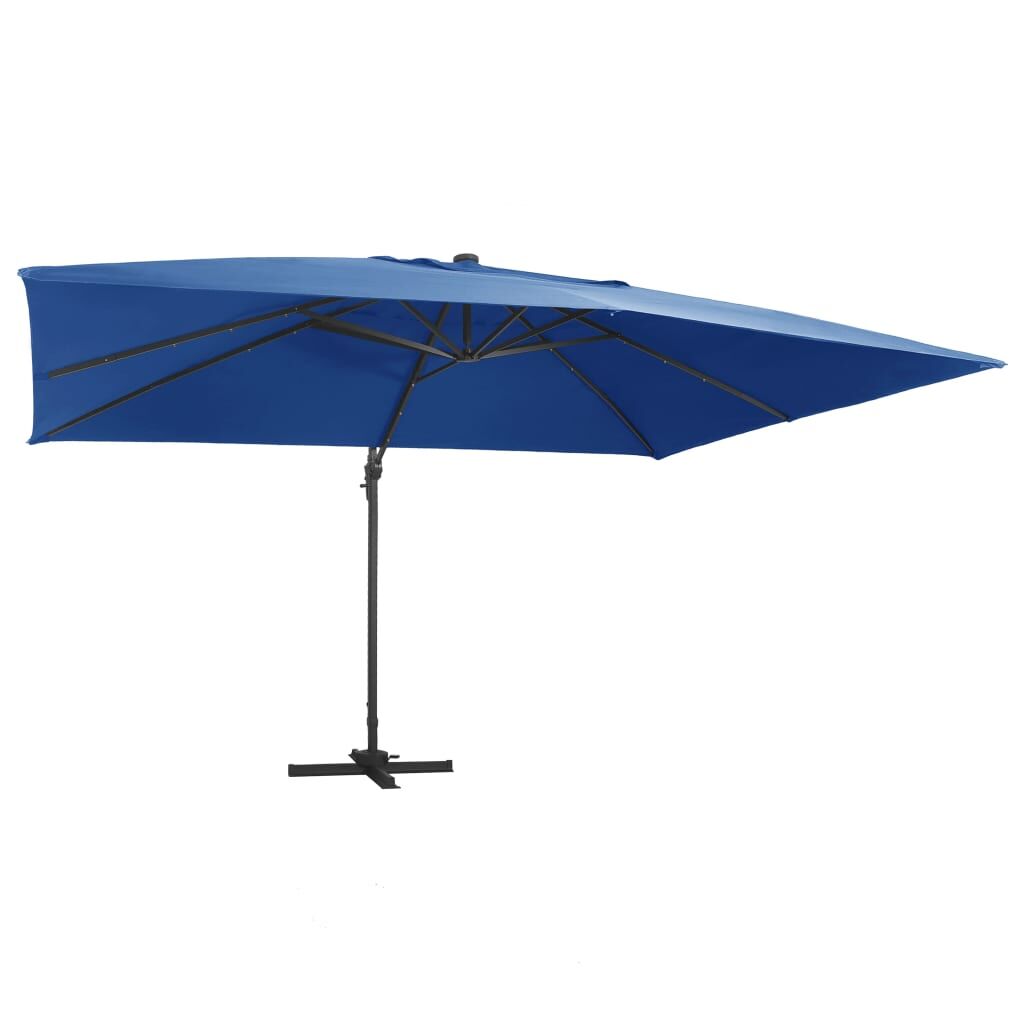 Vidaxl Sombrilla Voladiza Luces Led Y Poste Aluminio Azul Azure 4x3 M_0