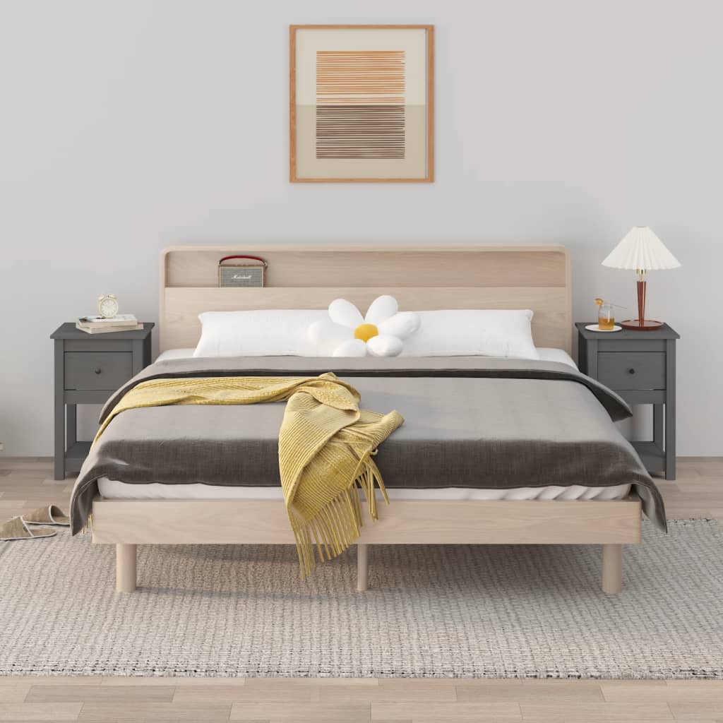 Mesitas De Noche 2 Uds Madera Maciza De Pino Gris 40x35x61,5 Cm_0