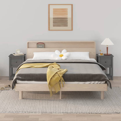 Mesitas De Noche 2 Uds Madera Maciza De Pino Gris 40x35x61,5 Cm_0