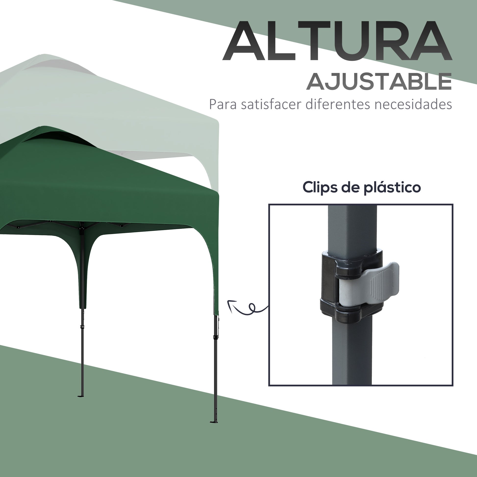 Outsunny Cenador Plegable Jardín 2,5x2,5x2,68 M Uv 50+ Altura Ajustable Verde_5