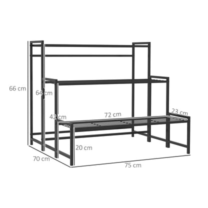 Outsunny Soporte Para Plantas De 3 Niveles Diseño En Escalera 75x70x66 Cm Negro_2