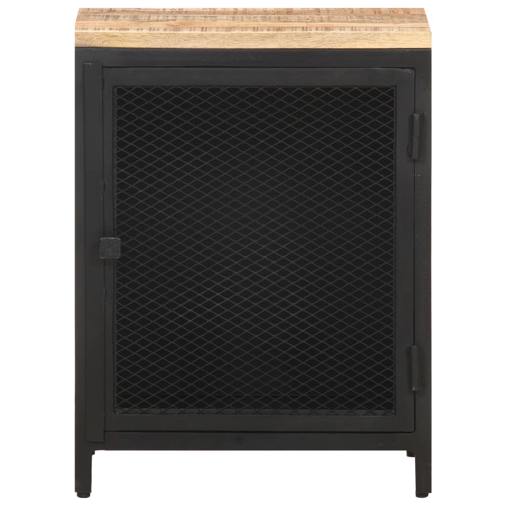 Mesita De Noche Madera Maciza De Mango Rugosa 40x30x53 Cm_0