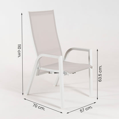 Pack 2 Sillones Sillones Para Jardín, Reclinables Y Ajustables, Aluminio Y Textilene, Color Blanco, Sillon:110x57x70_4