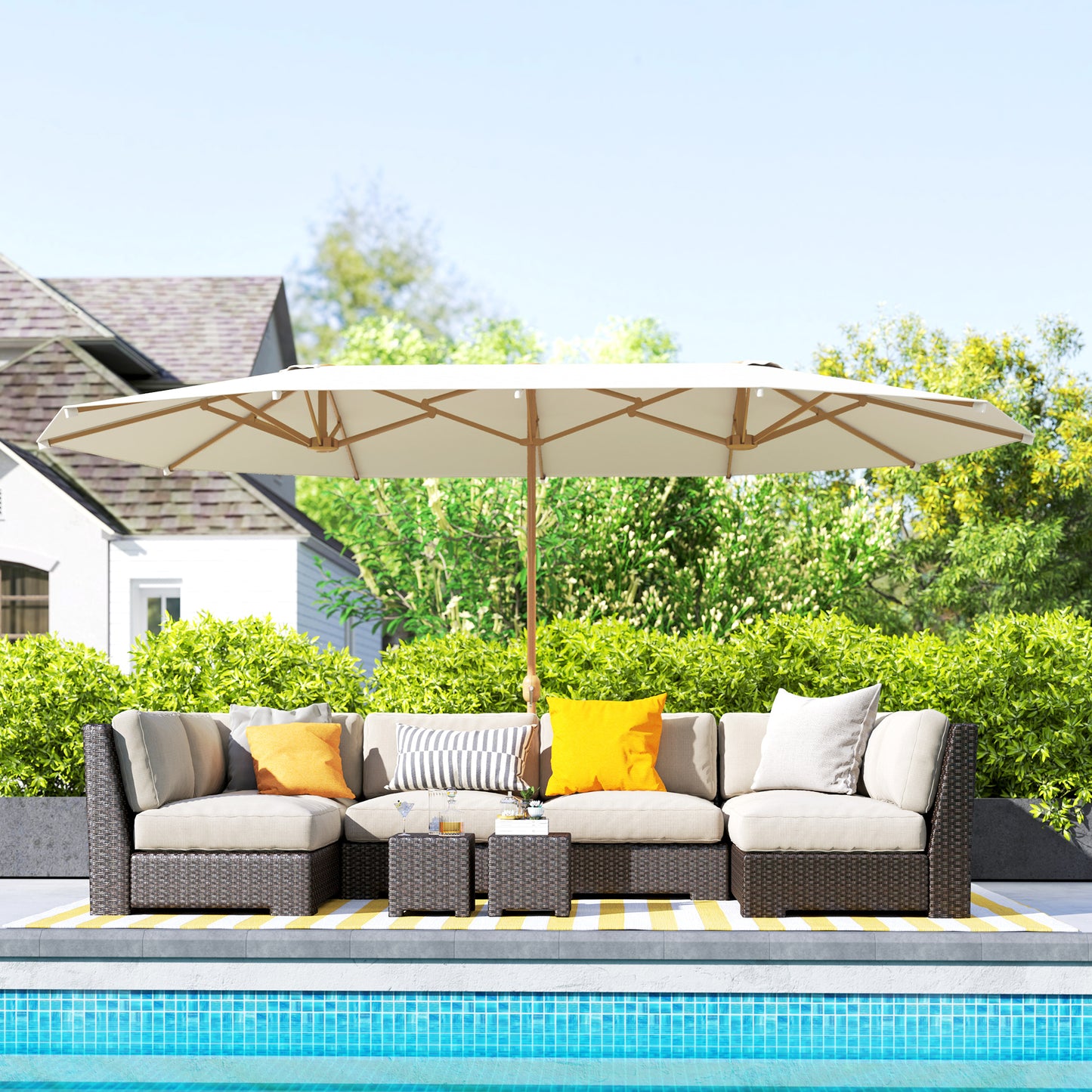 Outsunny Sombrilla Doble 4,6x2,7 M Con Manivela Resistente Al Agua Beige_1