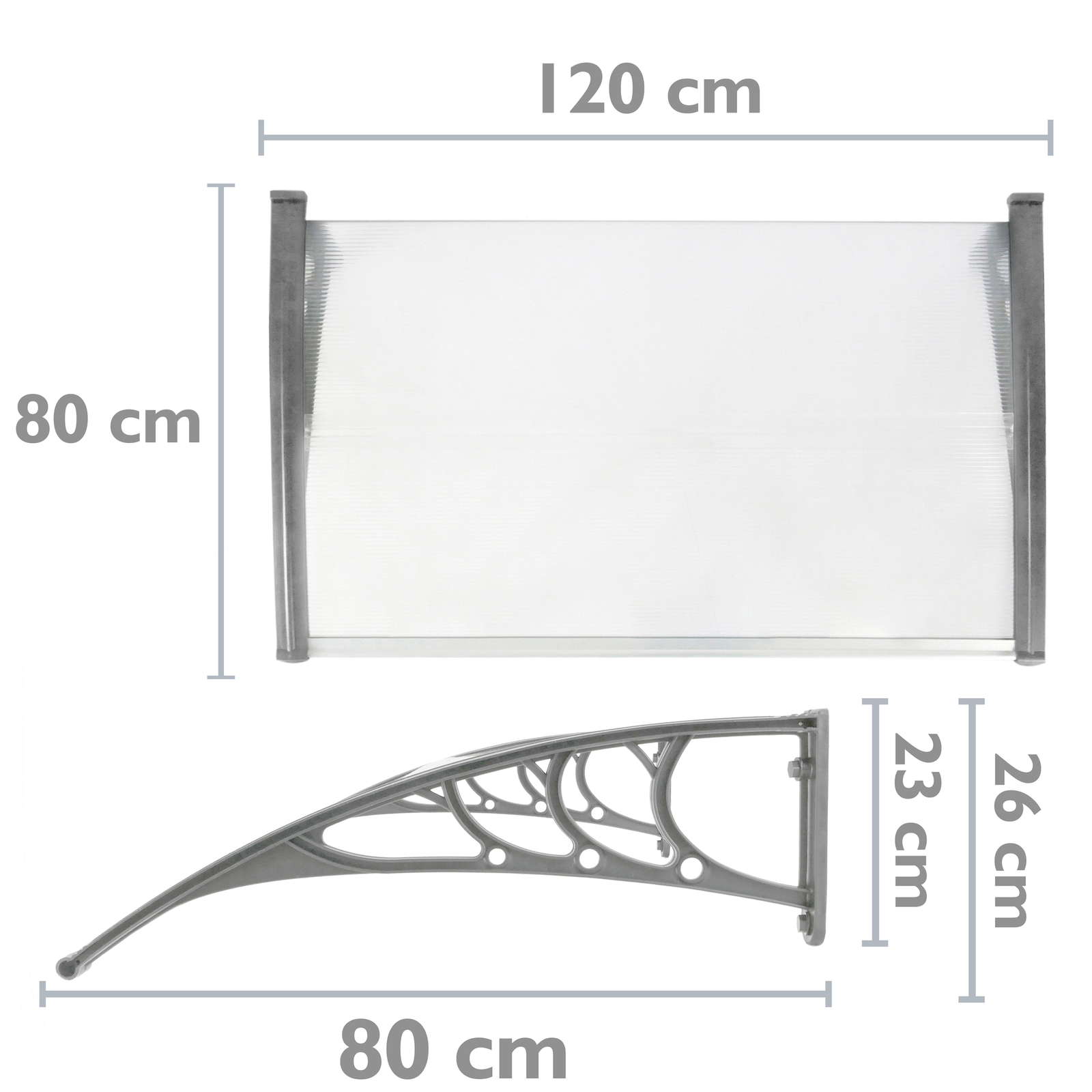 Tejadillo De Protección 120x80cm Marquesina Para Puertas Y Ventanas Gris_1
