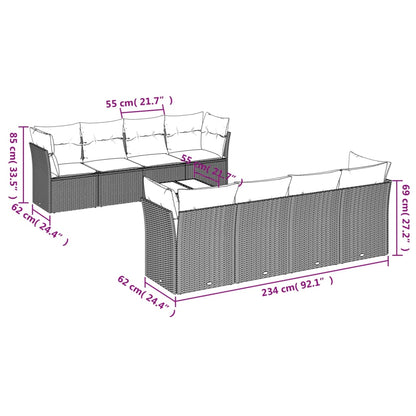 Set De Sofás De Jardín 9 Pzas Con Cojines Ratán Sintético Beige / Vetonek_2