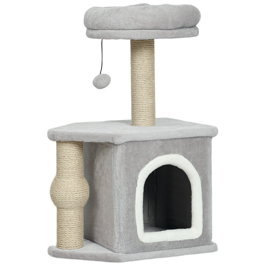 Pawhut Árbol Rascador Para Gatos Altura 66 Cm Con Cama Poste De Yute Gris Claro_0