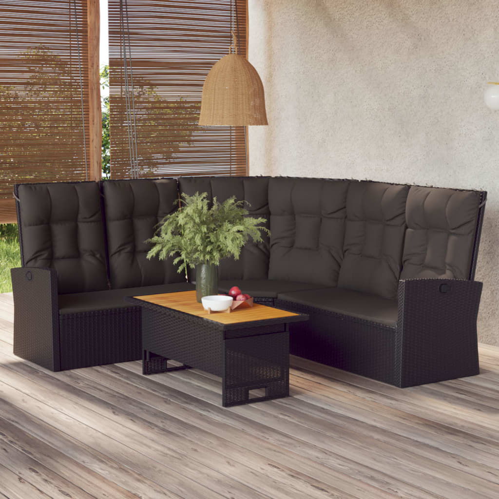 Vidaxl Sofá Esquinero Reclinable Con Cojines Ratán Sintético Negro_1