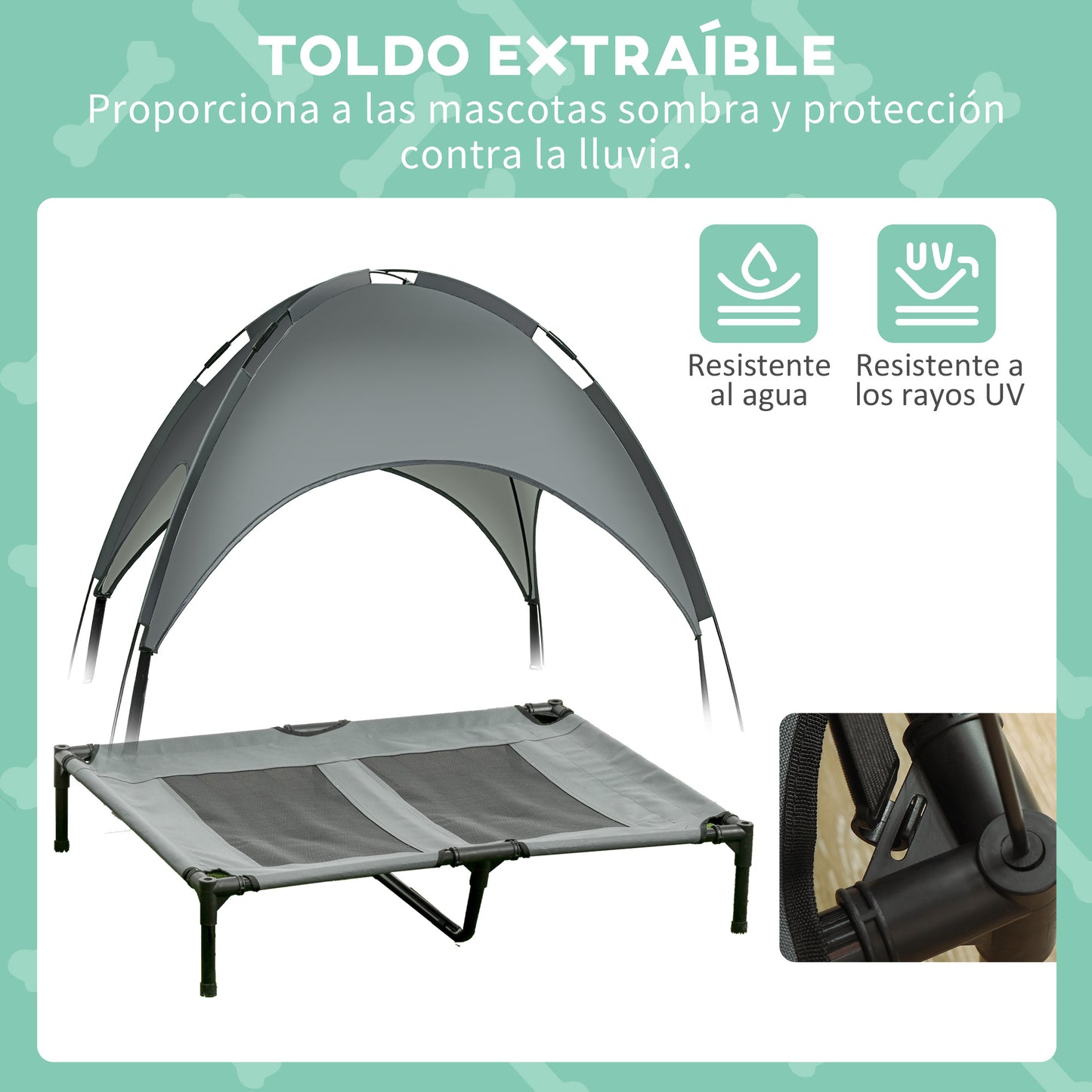 Pawhut Cama Elevada Para Mascotas Portátil Con Toldo Extraíble Exterior 92x76x90_5