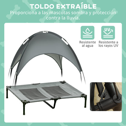 Pawhut Cama Elevada Para Mascotas Portátil Con Toldo Extraíble Exterior 92x76x90_5