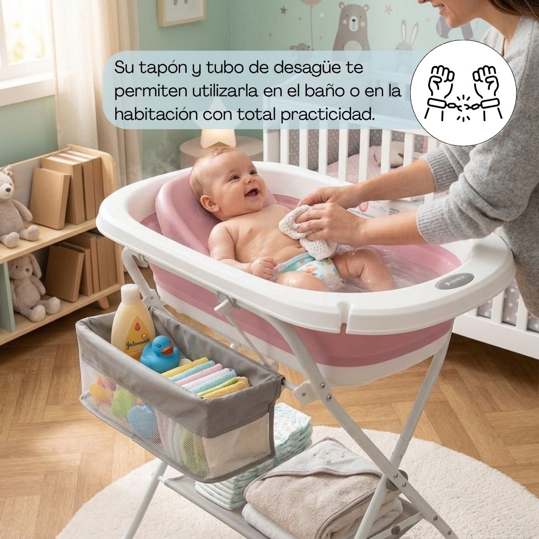 Bañera Plegable Para Bebé Con Soporte De Patas Antideslizantes Rosa Bathby_2