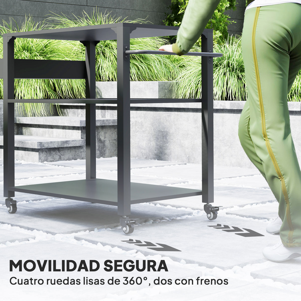 Outsunny Carrito De Parrilla De 3 Niveles Con 4 Ruedas Estantes Y Asa Negro_5