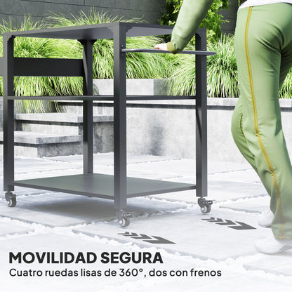 Outsunny Carrito De Parrilla De 3 Niveles Con 4 Ruedas Estantes Y Asa Negro_5