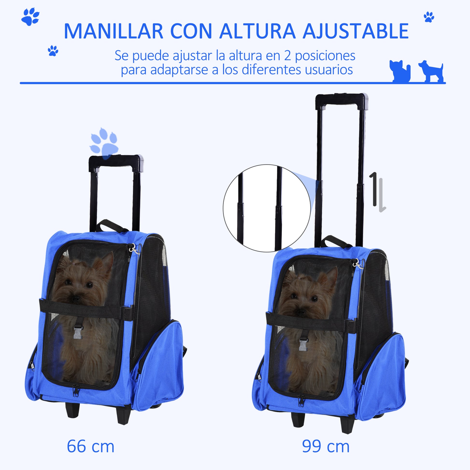 Pawhut Transportín 2 En 1 Para Mascotas Carrito Mochila Ruedas 42x25x55 Cm Azul_4