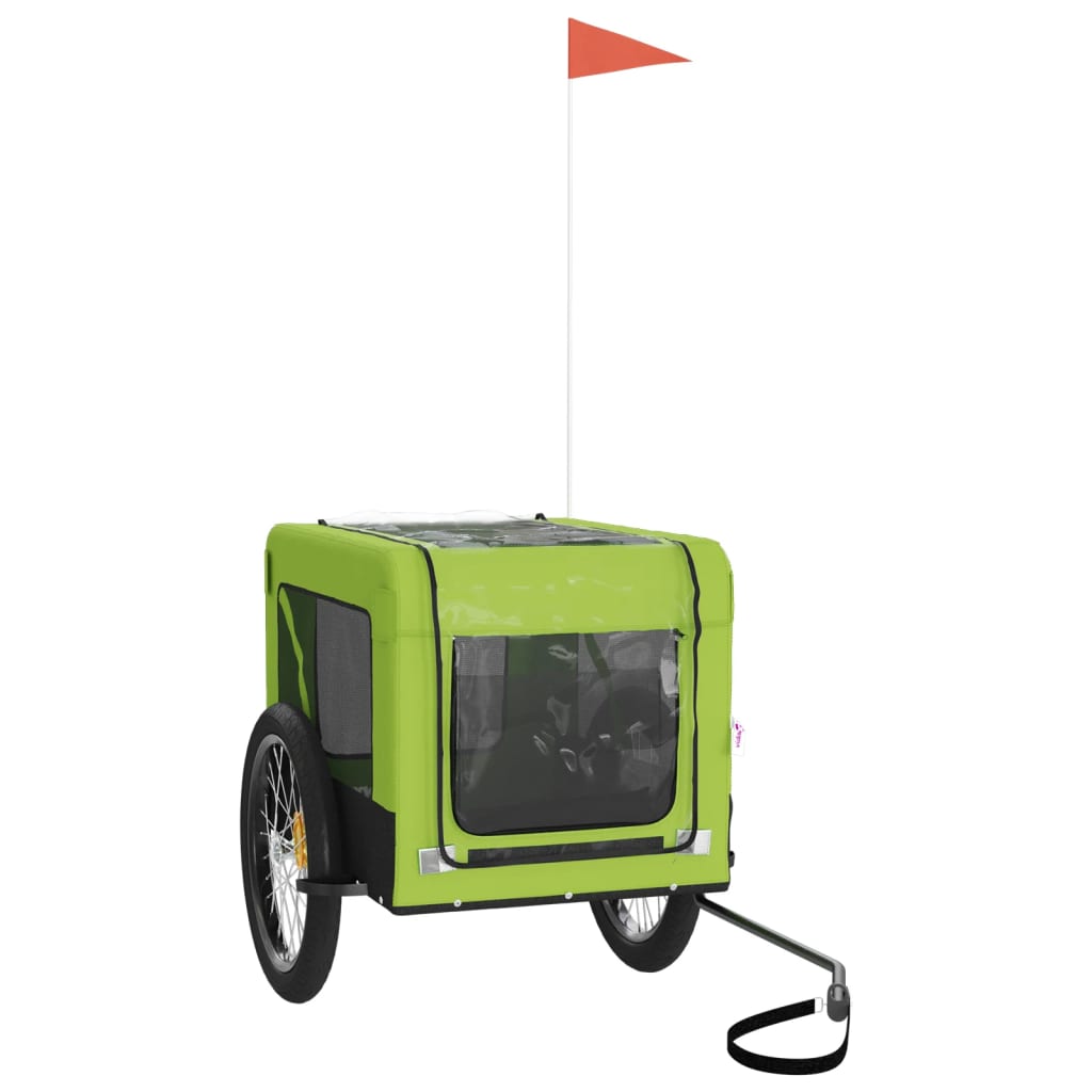 Remolque De Bicicleta Mascotas Hierro Tela Oxford Verde Negro_3