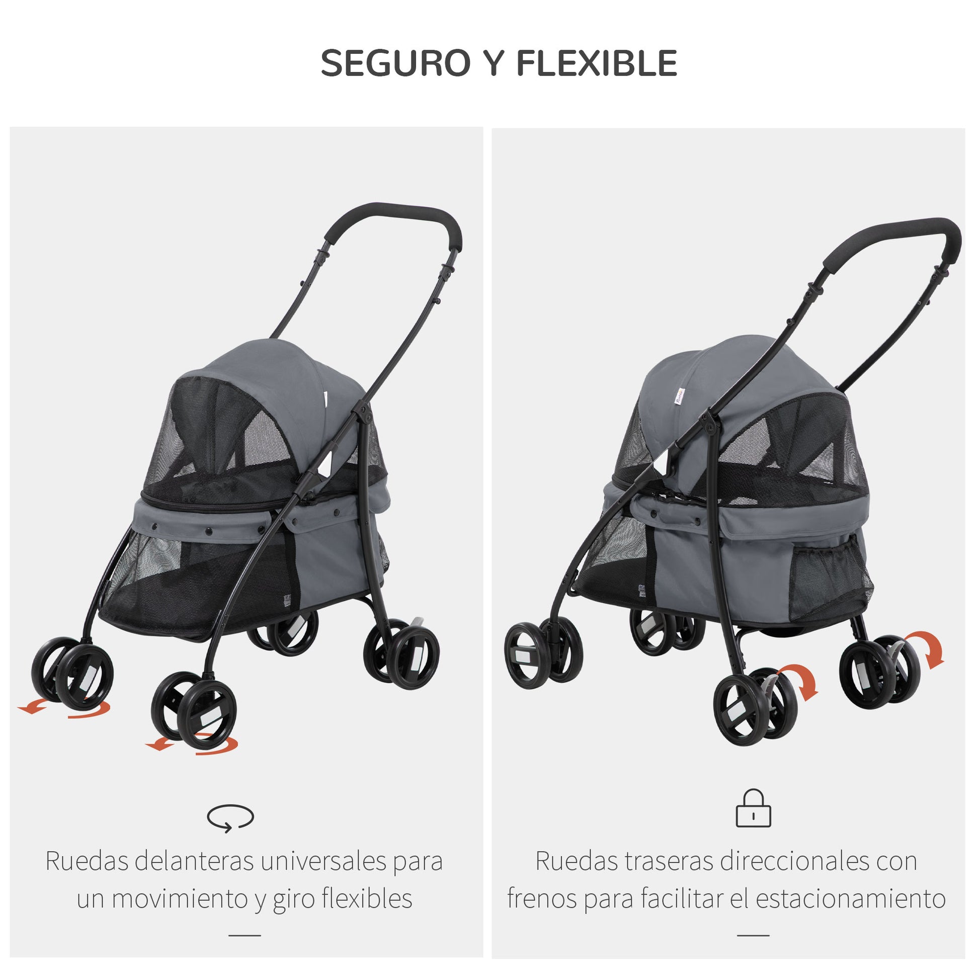 Pawhut Carrito Para Perros Plegable Con Ventanas De Malla Cojín Lavable Gris_4