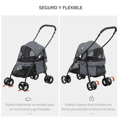 Pawhut Carrito Para Perros Plegable Con Ventanas De Malla Cojín Lavable Gris_4