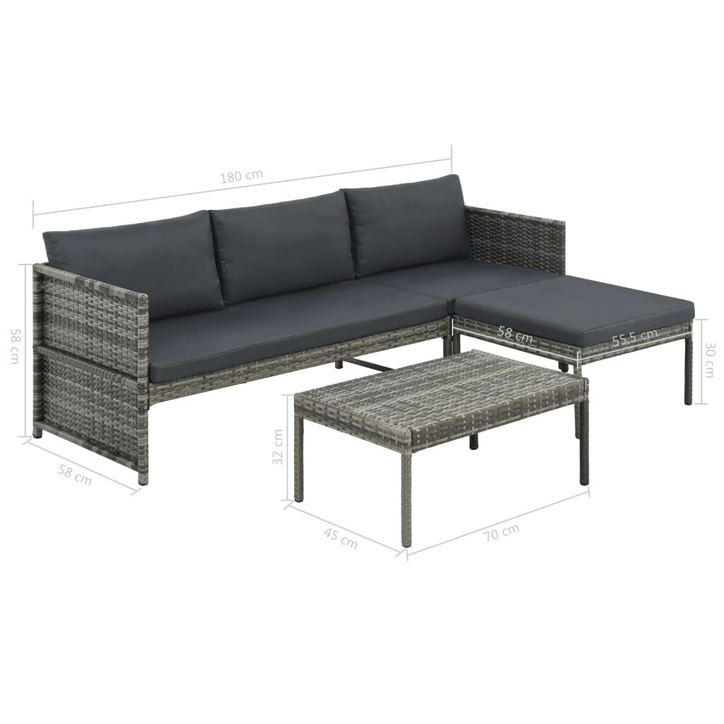 Vidaxl Set De Muebles De Jardín 3 Pzas Y Cojines Ratán Sintético Gris_2