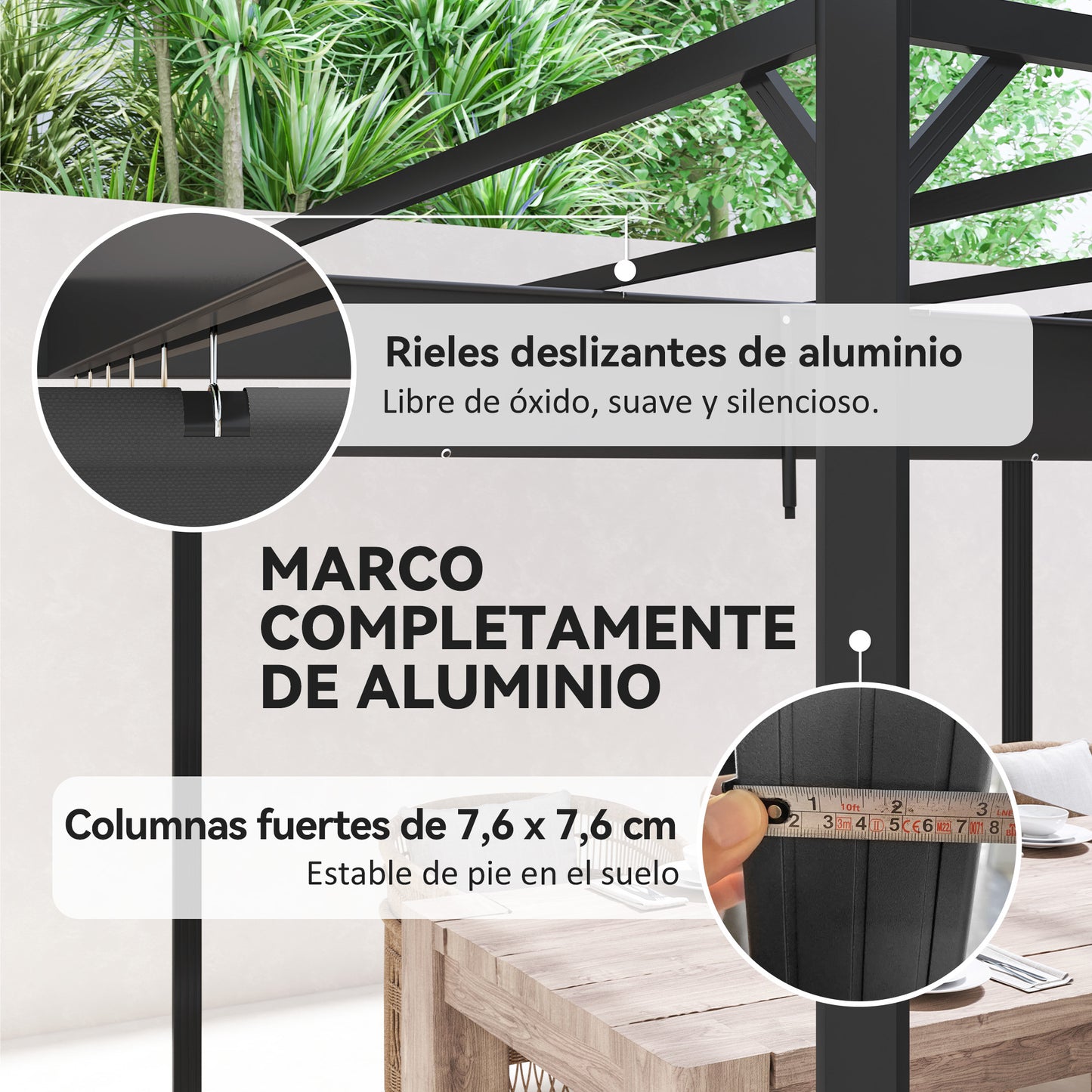 Outsunny Pérgola De Jardín 3x3 M Con Techo Retráctil Y Lateral Enrollable Gris_5