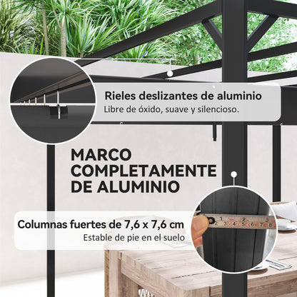 Outsunny Pérgola De Jardín 3x3 M Con Techo Retráctil Y Lateral Enrollable Gris_5