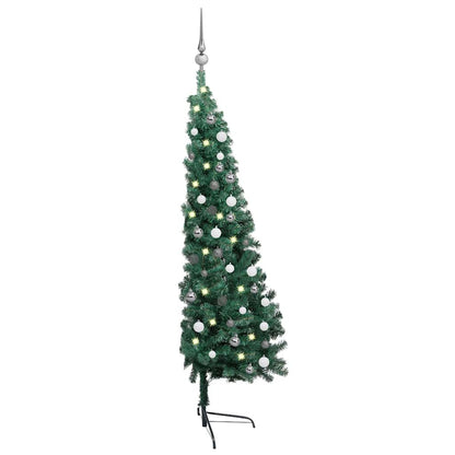 Medio Árbol De Navidad Artificial Con Led Y Bolas Verde 210 Cm_1