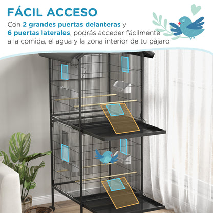Pawhut Jaula Para Pájaros Grande De 2 Pisos 78x75x168 Cm Negro_4