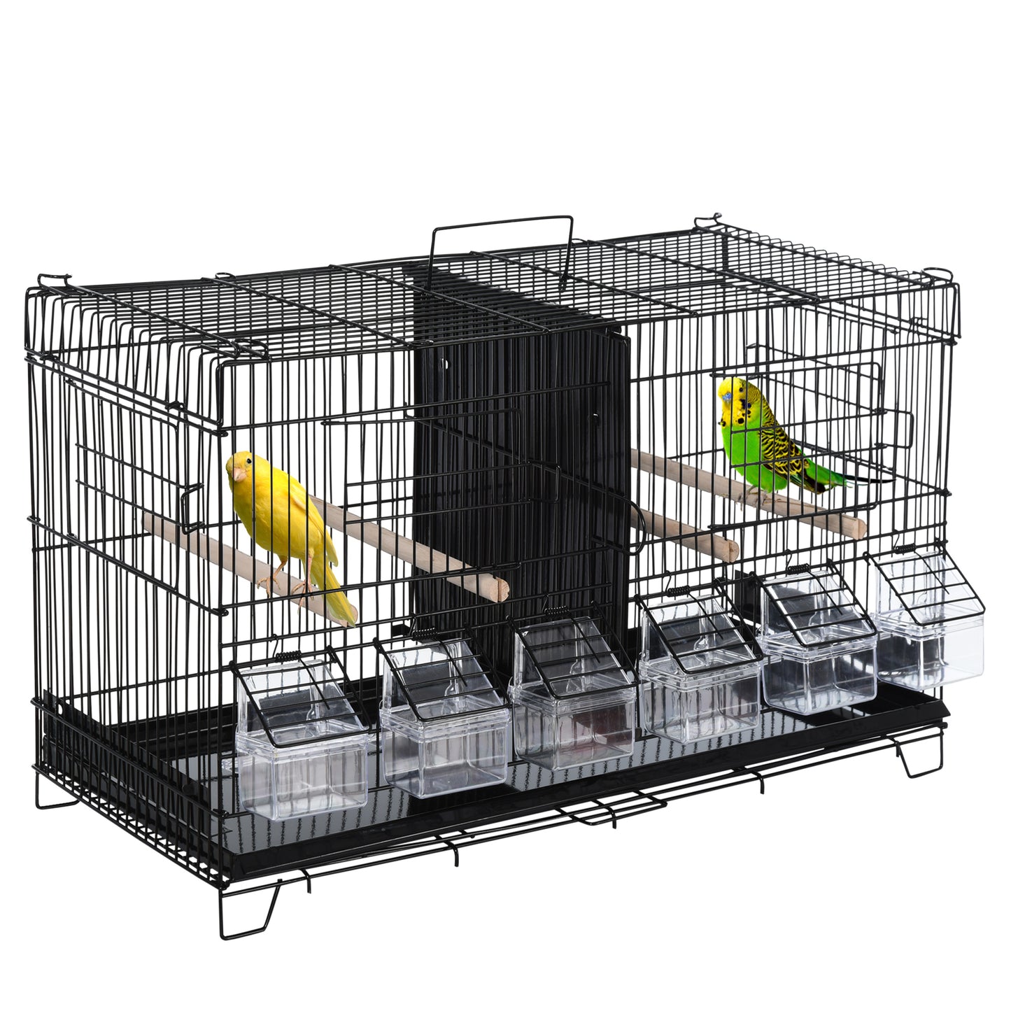 Pawhut Jaula Para Pájaros Con Divisor Ganchos Perchas Y Bandeja Extraíble Negro_0
