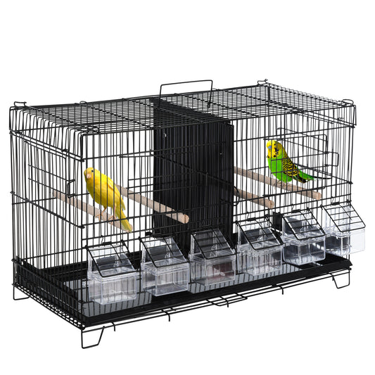 Pawhut Jaula Para Pájaros Con Divisor Ganchos Perchas Y Bandeja Extraíble Negro_0