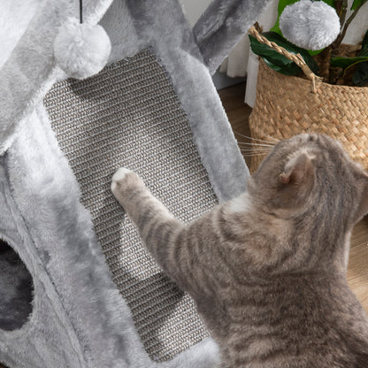 Pawhut Árbol Rascador Plegable Para Gatos Con Cueva Hamaca Bolas Colgantes_4
