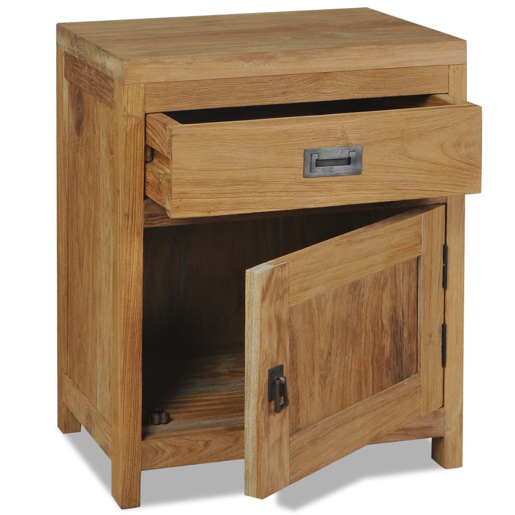 Mesita De Noche De Madera De Teca Maciza 40x30x50 Cm_1