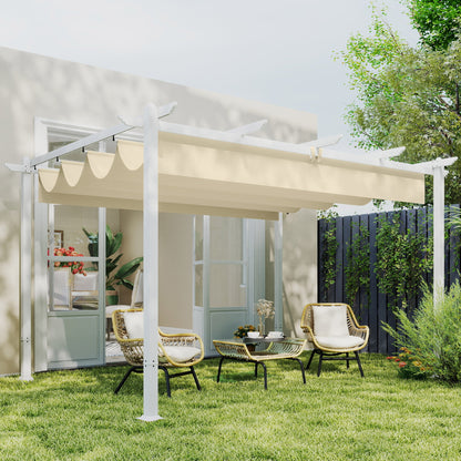 Outsunny Pérgola De Jardín 4x3 M Con Techo Retráctil Upf30+ Drenaje Beige_1