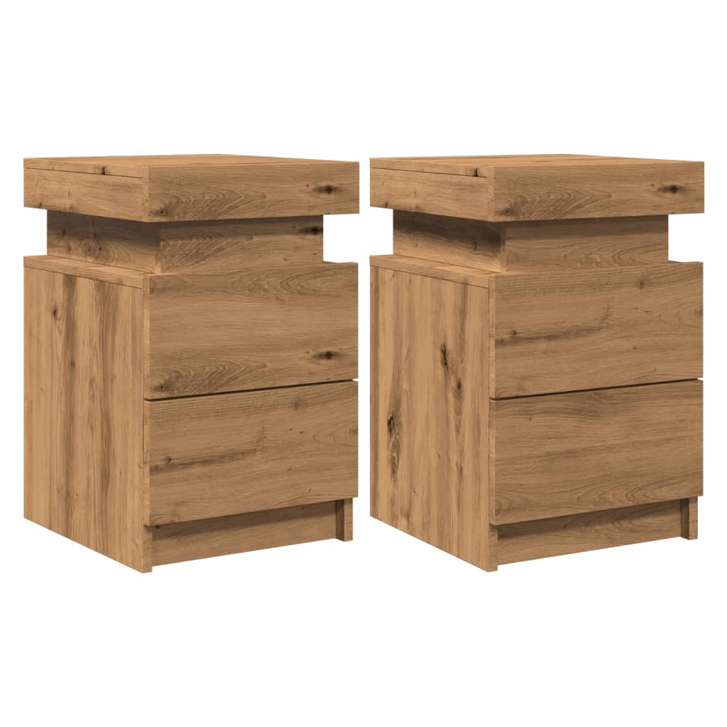 Mesitas Noche Con Led 2 Uds Madera Roble Artisian 35x39x55 Cm_1