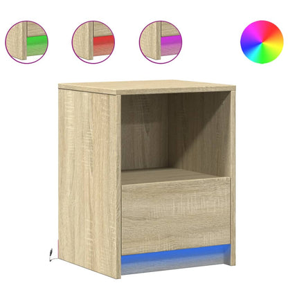 Mesitas De Noche Luces Led 2 Uds Madera Ingeniería Roble Sonoma_0