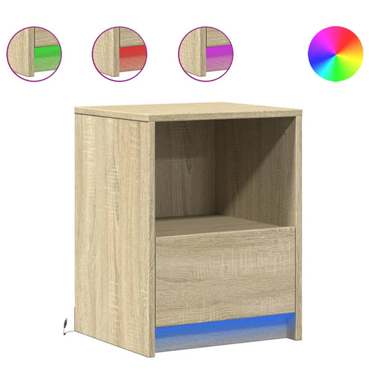 Mesita De Noche Con Luces Led Madera De Ingeniería Roble Sonoma_0