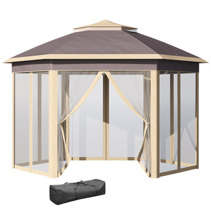 Outsunny Carpa Plegable Hexagonal 4,05x3,4x2,85 M Con Doble Techo Beige_0