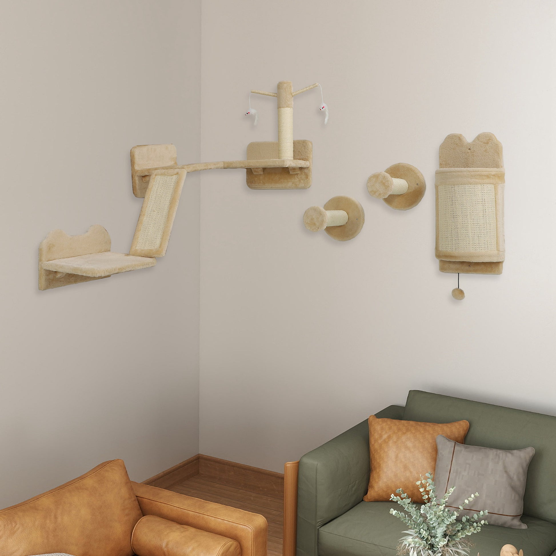 Pawhut Juego De Estanterías Para Gatos De 4 Piezas Beige_1