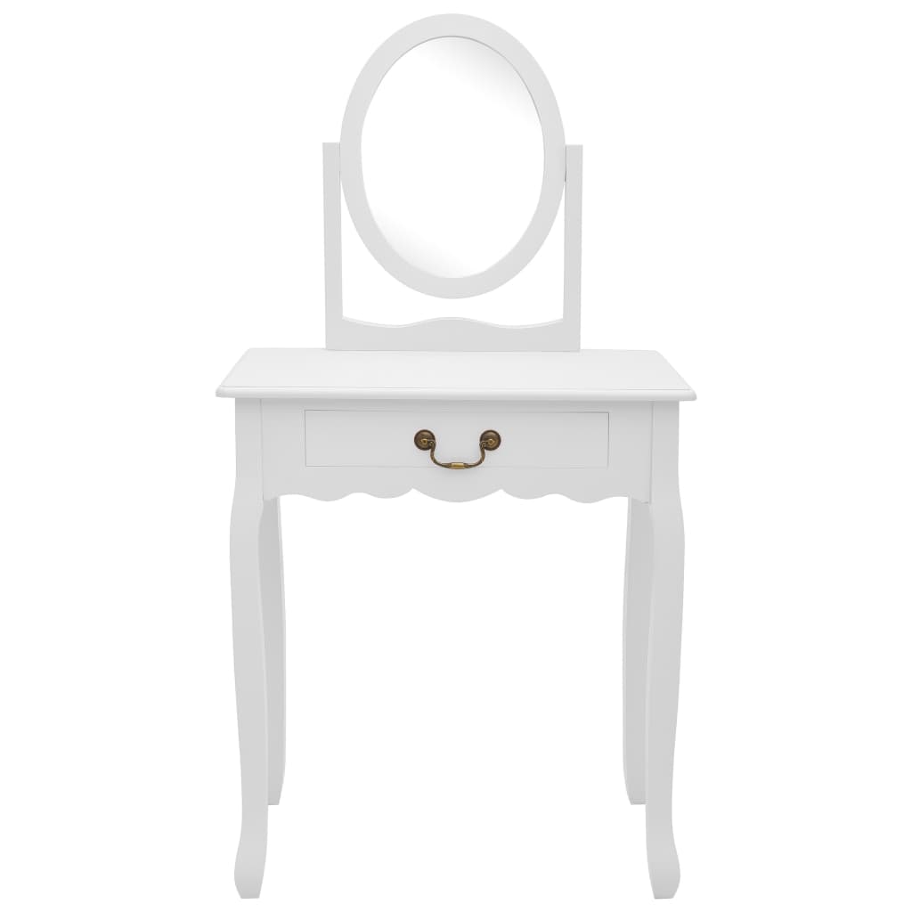 Tocador Y Taburete Madera Paulownia Y Mdf Blanco 65x36x128 Cm_2