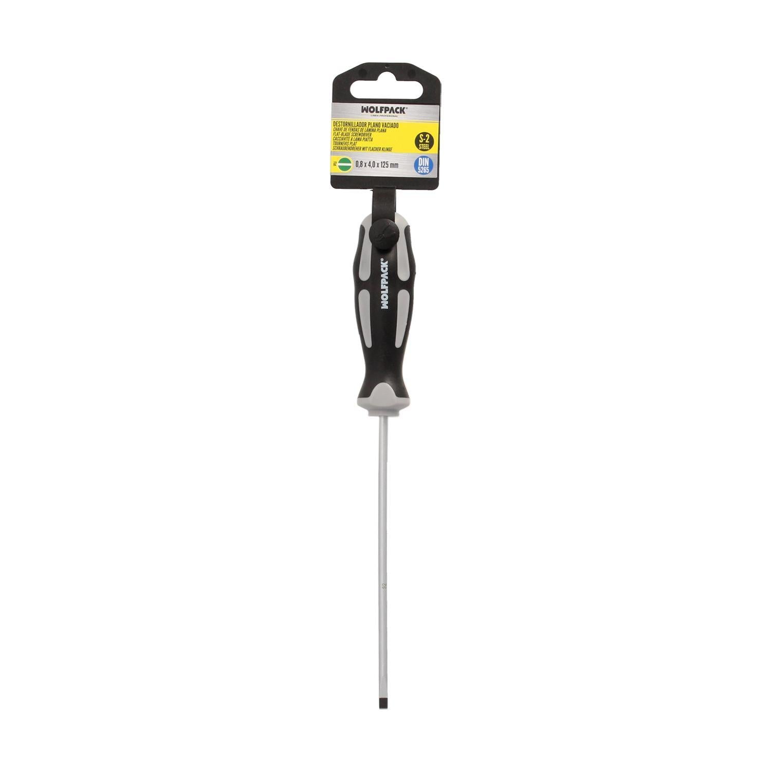 Destornillador Plano Vaciado Acero S2 Mango Tpr Bimaterial. Medida 0,8 X Ø 4,0 X 125 Mm.  Din5265_2