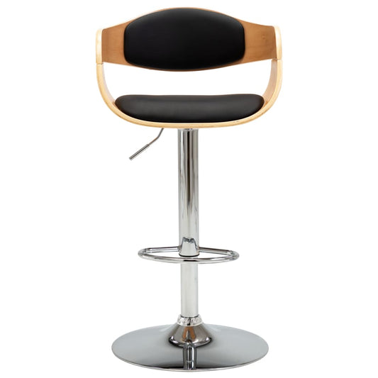 Taburete De Cocina De Madera Curvada Y Cuero Sintético Negro_0
