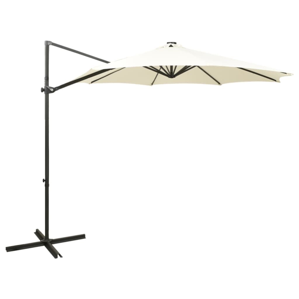 Vidaxl Sombrilla De Jardín Voladiza Con Palo Y Luces Led Arena 300 Cm_0
